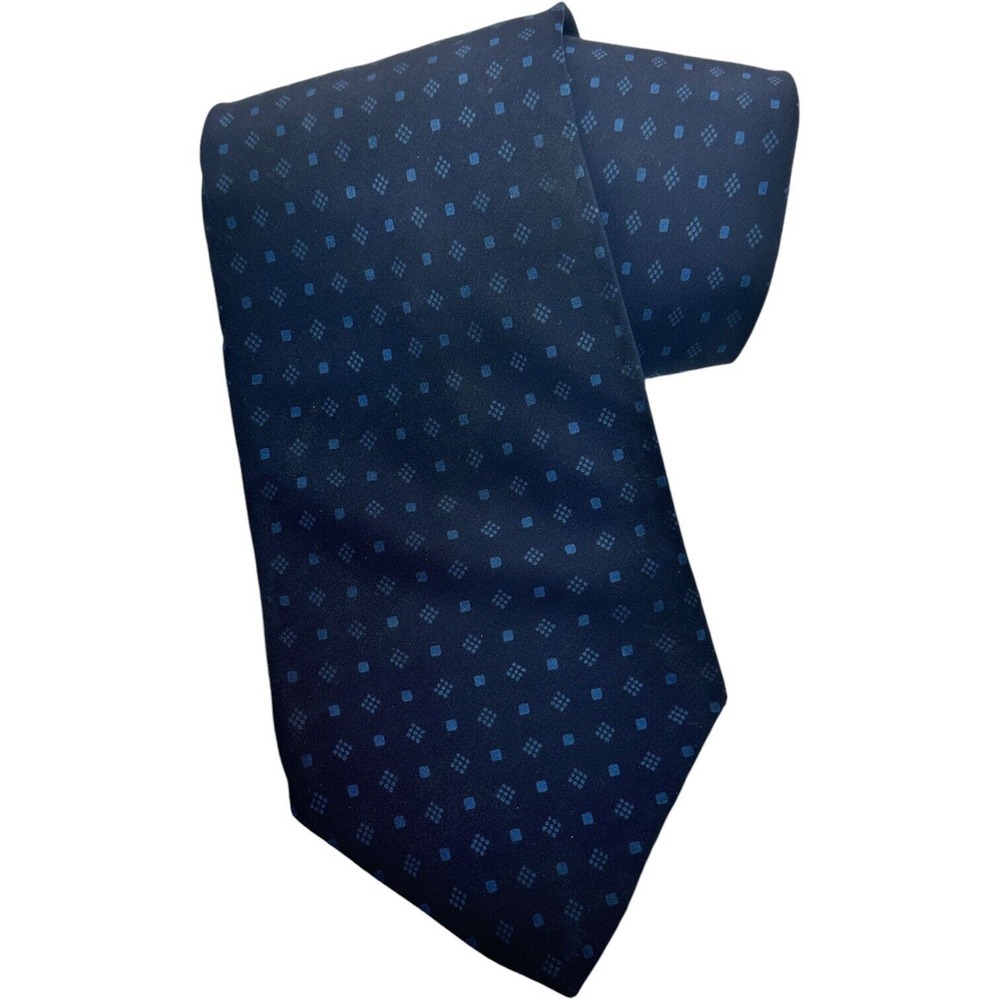 Gap Premium Silk Necktie Navy Blue Geometric Square Pattern Mens Tie Good
